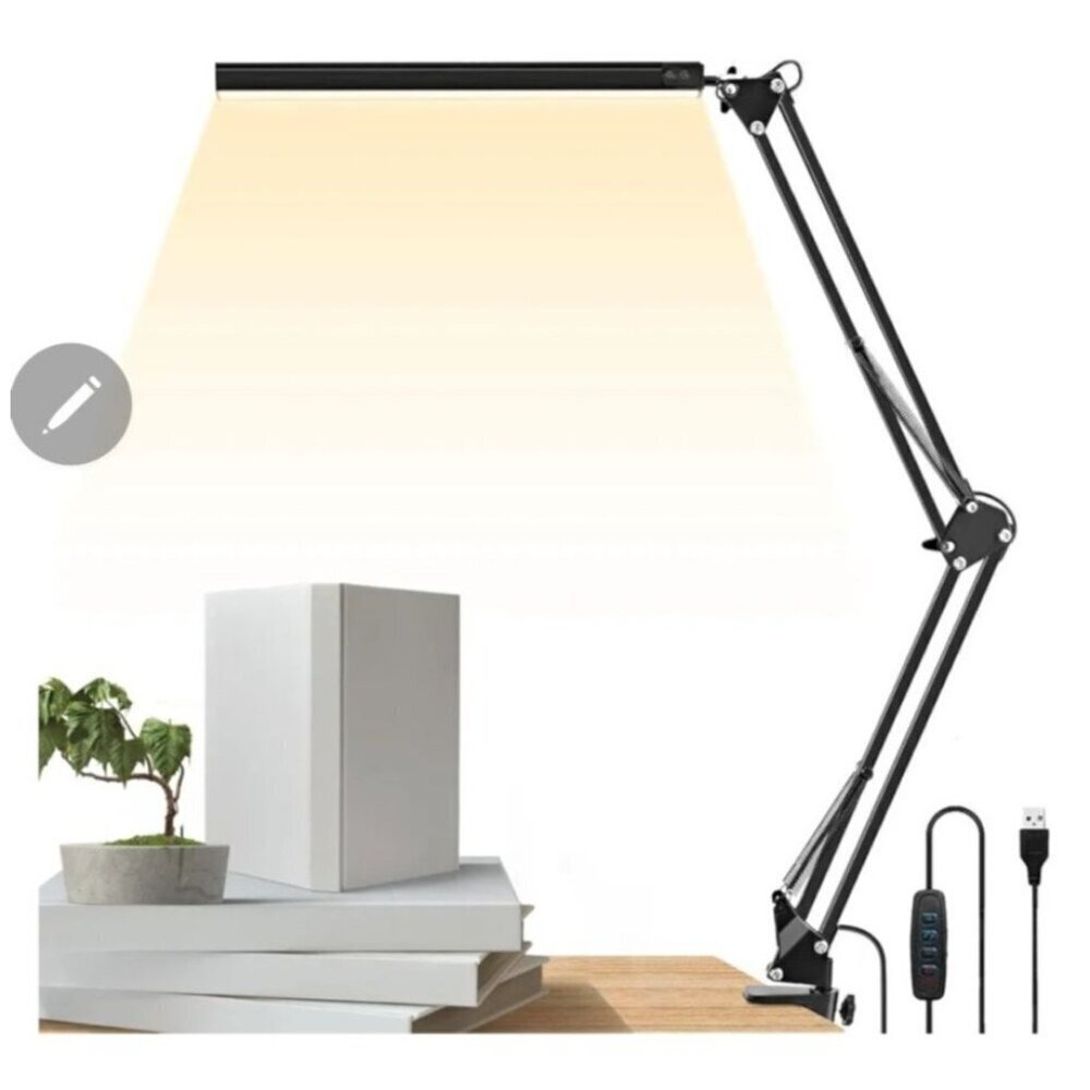 LED Adjustable Swing Arm Eye-Caring Reading Desk Lamp (Black)